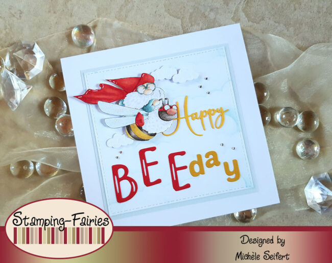 Stamping Bella – Flying Gnome – Elchi 1 – 1000 Stamping Bella - Flying Gnome - Altenew - Brush Alpha - Simple Alpha - Memorybox - Happy Birthday Friendship Script - Geburtstagskarte - Birthdaycard