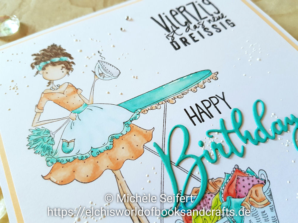 Stamping Bella - Uptown Girls - Lily loves Laundry - Inkystamps - Schicke Chicks - Memory Box - Happy Birthday Friendship Script - Geburtstagskarte - Birthdaycard