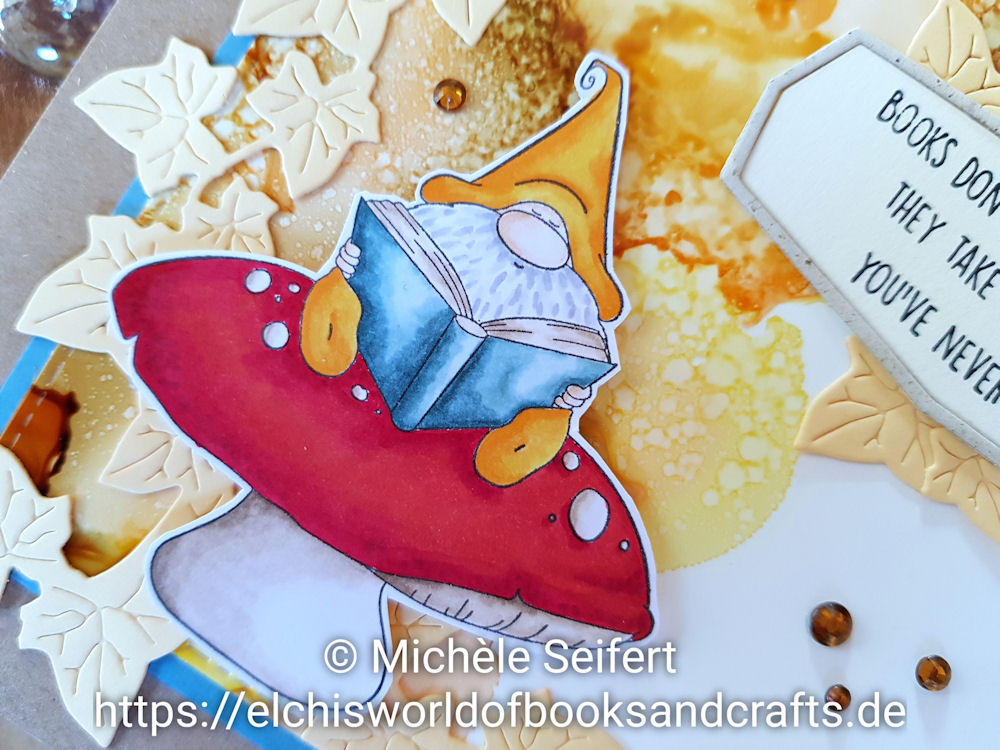 Stamping Bella - Rading Gnome - Mes P'Tits Ciseaux - Lierre - Efeuranke - Copics - Alcohol Inks - Latte - Sandal - Lemonade - Peach Bellini - 4enScrap - Cadres #7 - Grusskarte