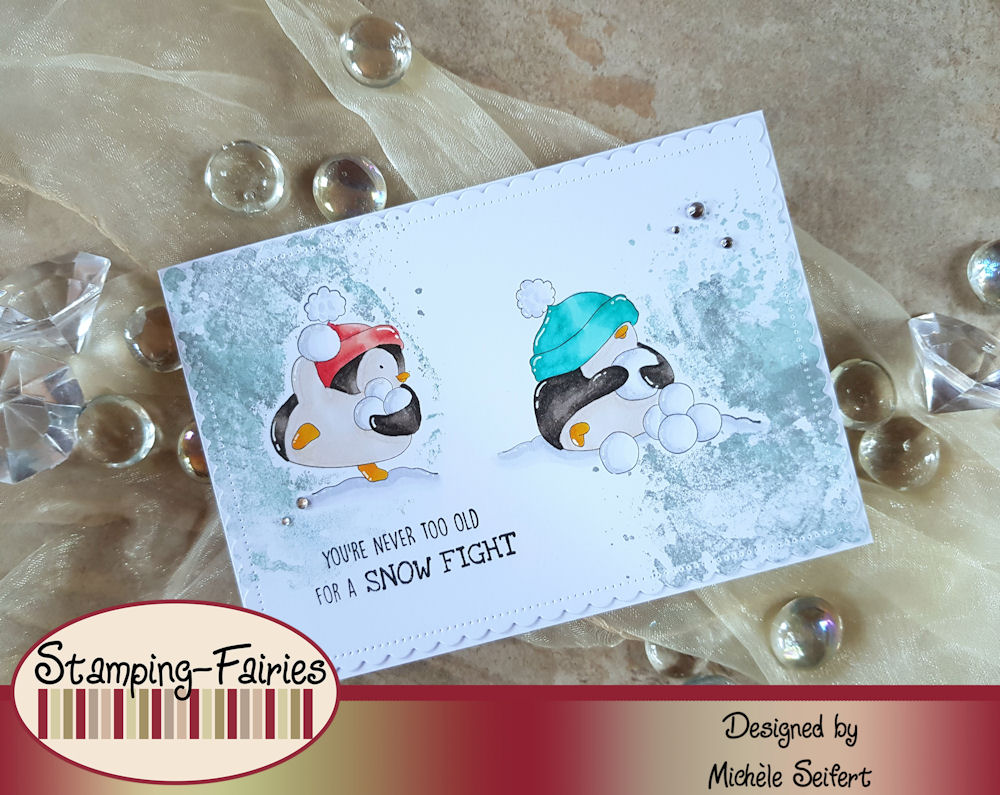 Stamping Bella - Snowfight Penguins - Grusskarte