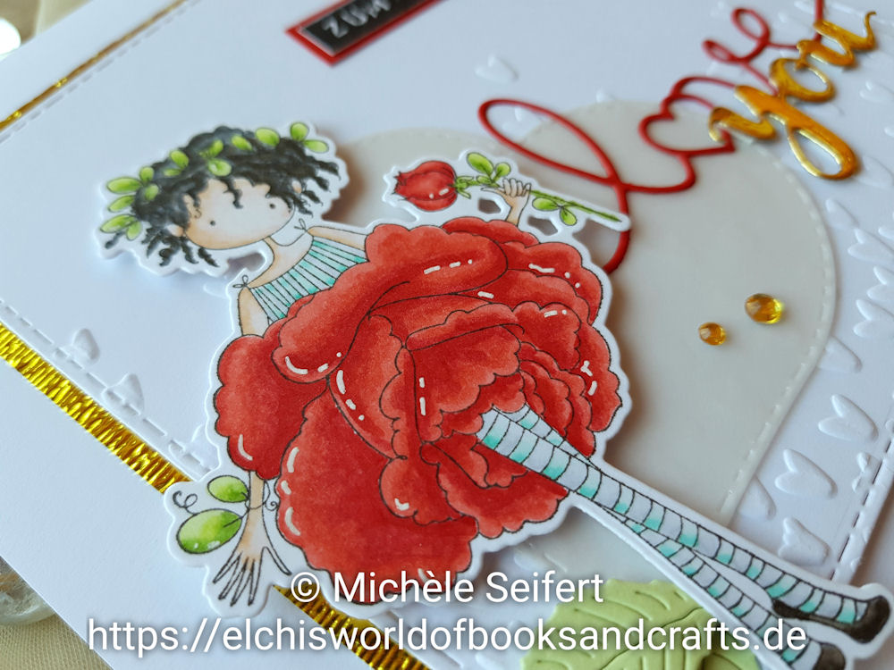 Stamping Bella Tiny Townie Garden Girl Rose - Kartenkunst - Labelmaker zum Geburtstag - 4enScrap Feuilles de Cerisier - Create A Smile You Twice - Geburtstagskarte