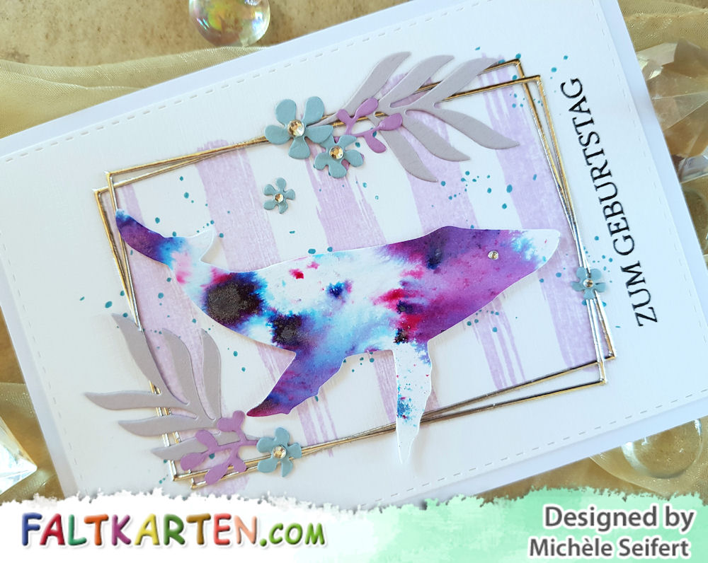 Steckenpferdchen - Wal - Sizzix - Geo Floral Frame - Blumenrahmen - Simply Graphic - Planche Grunge - Creative Depot - Glückwünsche - 4enScrap - Feuilles exotiques - Nuvo Shimmer Powder - Violet Brocade - Geburtstagskarte - birthdaycard