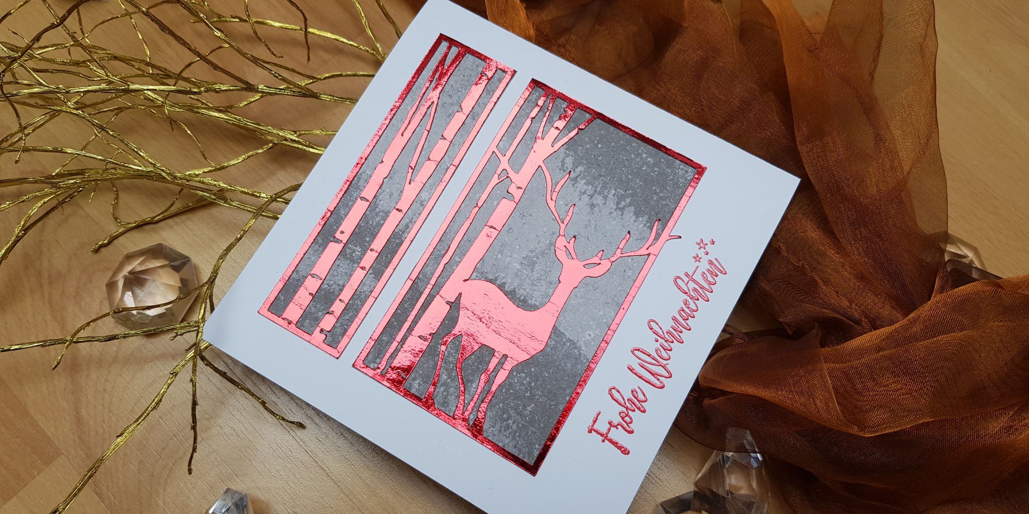 Weihnachtskarte – feuriger Hirsch – Cameo Schneidedatei – Ansicht 2 – mit Wasserzeichen