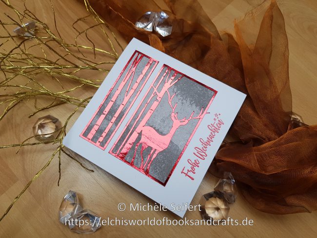 Weihnachtskarte – feuriger Hirsch – Cameo Schneidedatei – Ansicht 2 – mit Wasserzeichen