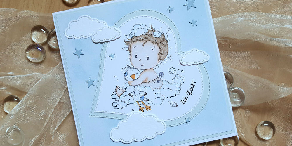 Whimsy – Baby – Elchi 1 – 1000 Whimsy Stamps - New Baby - Die-Namics - Cute Cloud Outlines - Babykarte - Baby Card