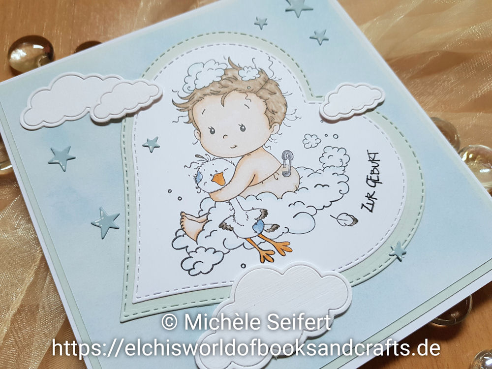 Whimsy Stamps - New Baby - Die-Namics - Cute Cloud Outlines - Babykarte - Baby Card