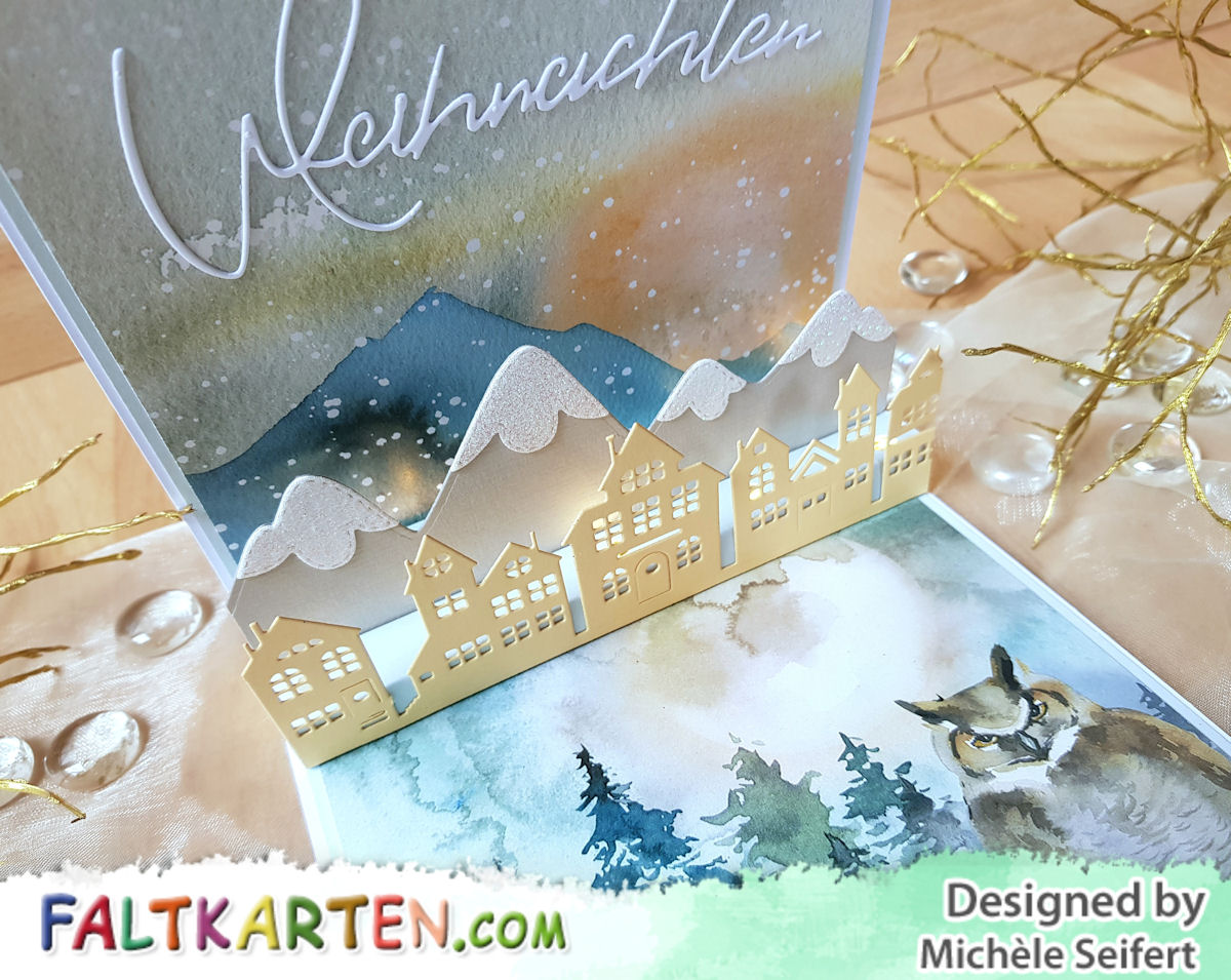 Faltkarten.com - Design-Papier - Zauberwald - Creative Depot - Häuserreihe - Weihnachten - Lichterkarte - Interactive Card
